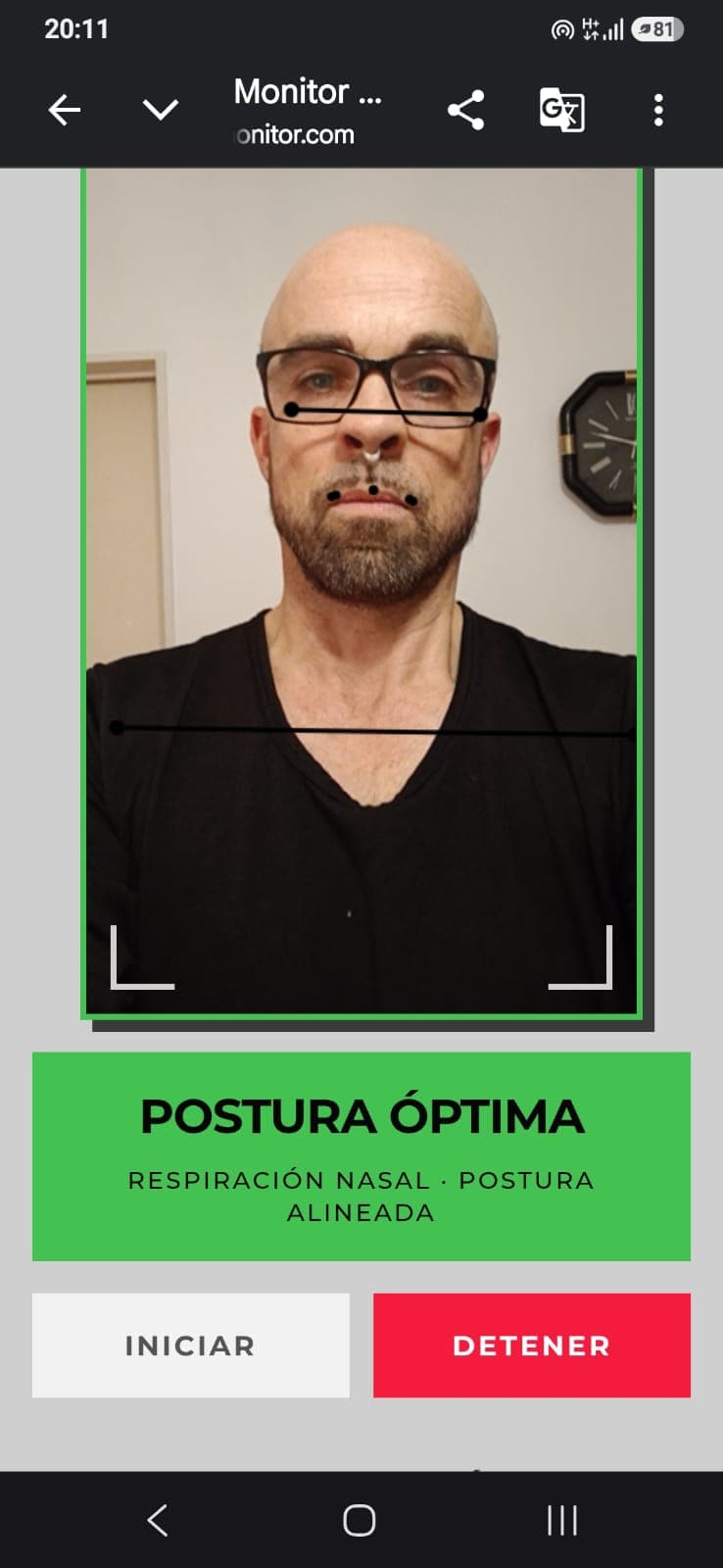 RinoMONITOR mobile — Optimal posture detected